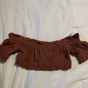 Vici Brown Smocked Crop Blouse